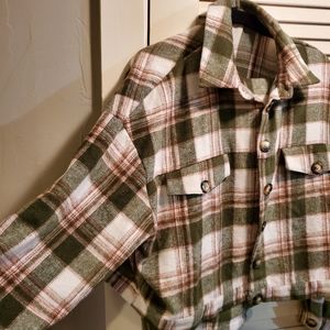 Plus Size Plaid Jacket and Skirt Set